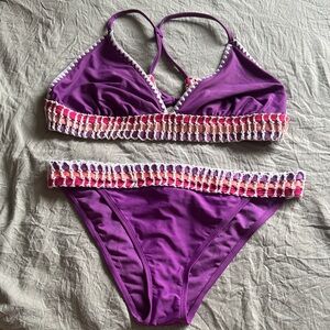 Forever 21 Purple Crochet-Trim Bikini Set